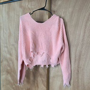 Pink Knit Cropped Hoodie